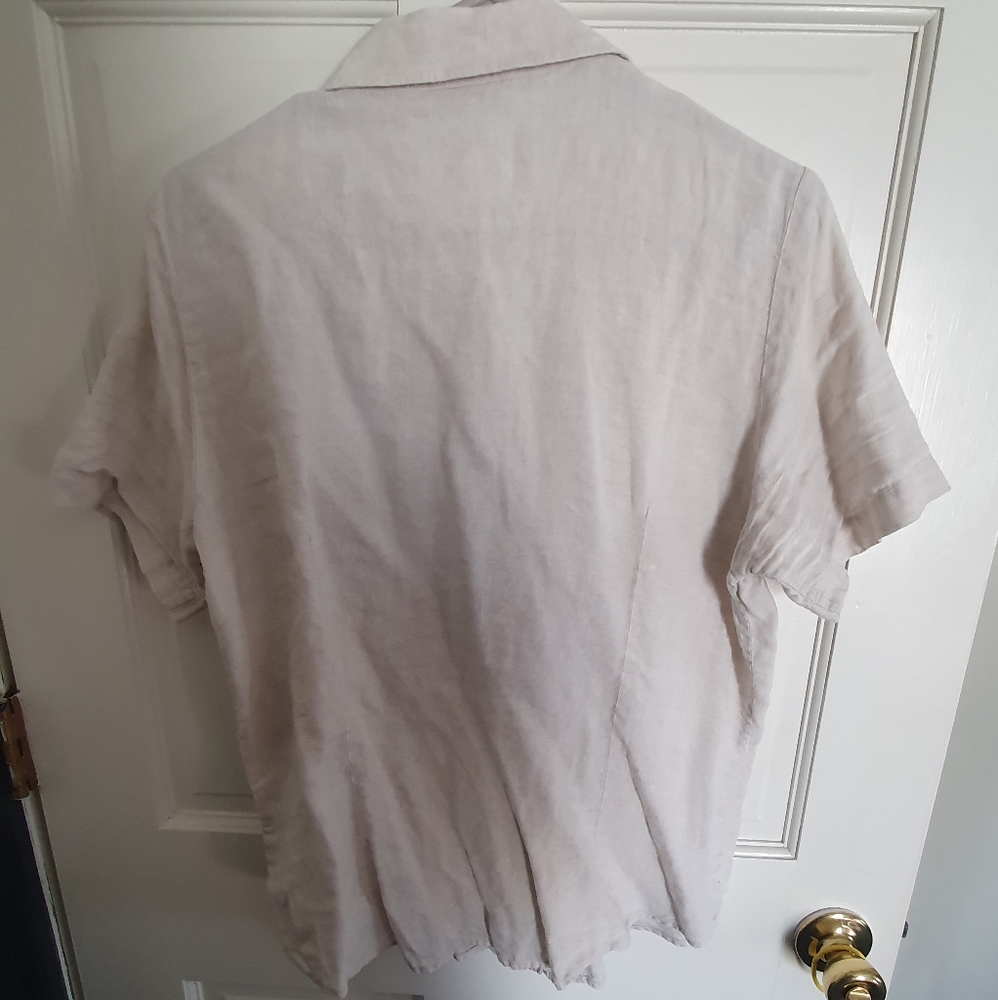 Taupe Shoet Sleeve Button Up- Lands End